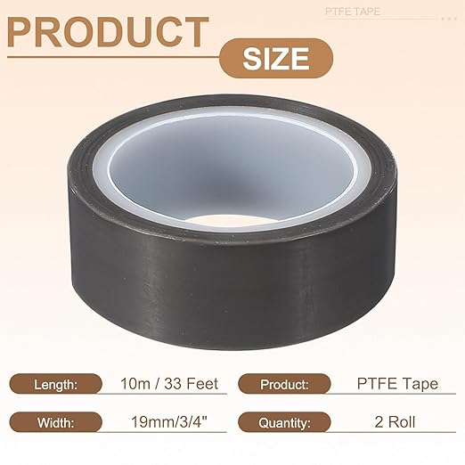 PATIKIL 3/4" x 33ft Heat Resistant Tape, High Temperature Tape PTFE Adhesive High Heat Tape Waterproof Smooth Surface for Vacuum Sealer Machine Insulation Protection, 0.06mm Thick, 2PCS