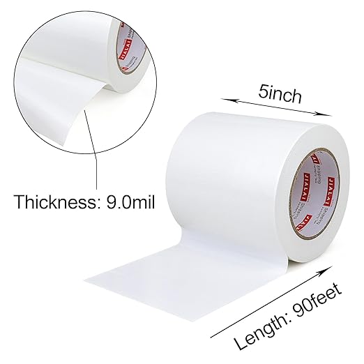 Wide Duct Tape, Industrial Grade 30Yards (90 ft) Wide Tape 5'' Duct, 9 Mil Heavy-Duty, Waterproof, Strong, Flexible, No Residue, for Crafts & Home Improvement (White, 5'' x 90ft)