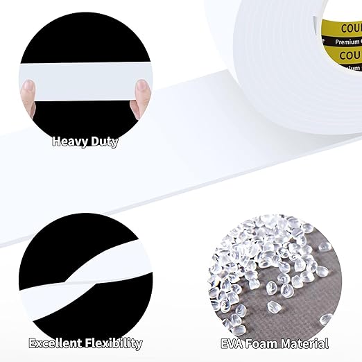 Single-Sided Adhesive EVA Foam Tape 2 Pack,2inX16.4FT,White Foam Weather Stripping,Door Seal & Window Insulation Tape,Waterproof Sound Proof Seal Strip for Doors,Garage Door & Gap Sealing