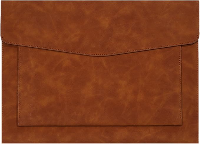 PU Leather A4 File Folder Document Holder with 2 Compartments Envelope Folder Case with Snap Closure for Receipt Contract (Brown)