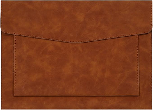 PU Leather A4 File Folder Document Holder with 2 Compartments Envelope Folder Case with Snap Closure for Receipt Contract (Brown)
