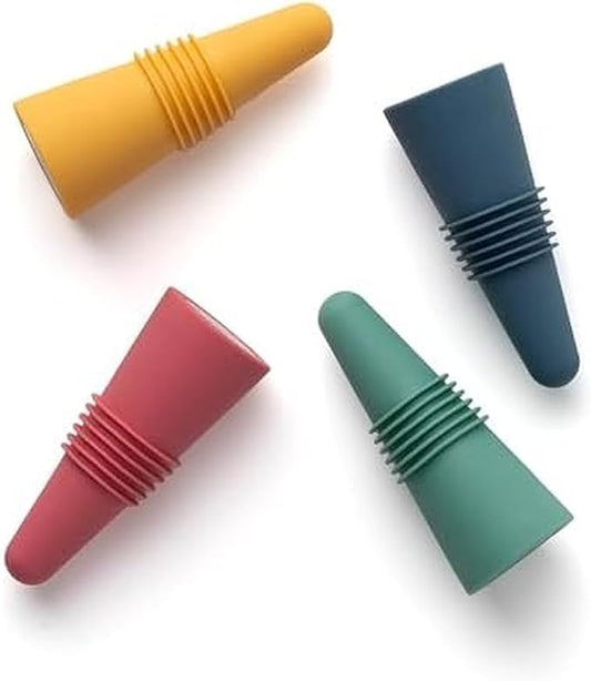 Rabbit Wine Bottle Stoppers Set of 4 - Airtight Rubber and Stainless Steel Reusable Wine Stoppers for Wine Bottles, Assorted Colors, Dishwasher Safe