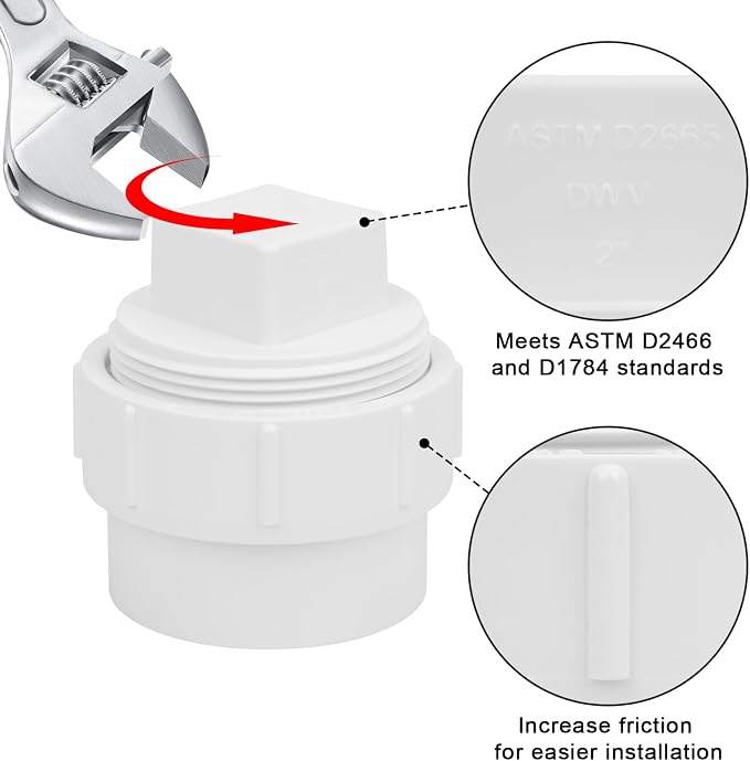 4Pack 2" PVC Sewer Cleanout Adapter with Plug Pipe Fitting SCH40 PVC DWV Flush Female Sewer Cleanout Cap Cover for Drainage Piping System, Outdoor Garden, RV