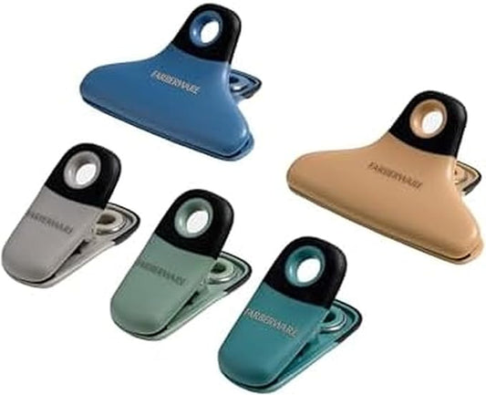 FARBERWARE Professional 5 Piece Bag Clip Set Durable, Versatile, and Stylish Soft Earth Colors