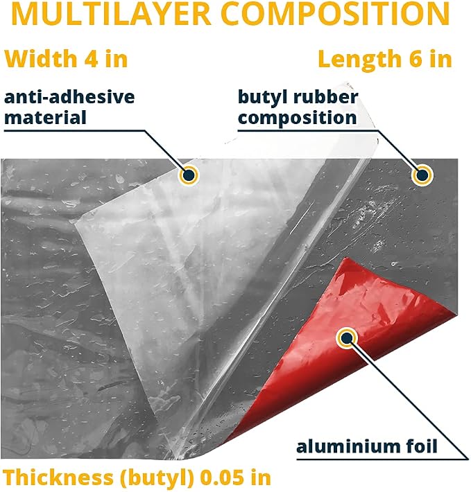 ALENOR Red Butyl All Weather Repair Patch 4"x6" (Pack of 5) Waterproof Sealing Patch Roof Leak Indoor or Outdoor Pipe Repair HVAC Vent Air Conditioner Window Seal Rain Gutters Flashing Auto & Boats RV