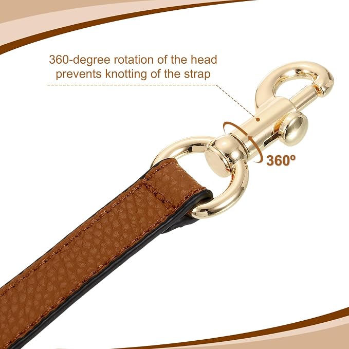 uxcell 14.17 Inch PU Leather Short Bag Strap with Clasp, Purse Handles Handbags Replacement Straps for Clutch Bag Underarm Bags, Brown, Gold Buckle