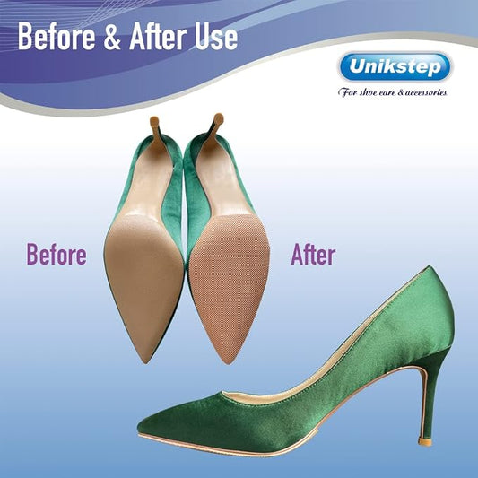 UNIKSTEP 4 Pieces Shoe Sole Protectors, Shoe Bottom and Heel Anti Slip Grip Pads, Self Adhesive Non Skid Noise Reduction Sticker (Khaki)