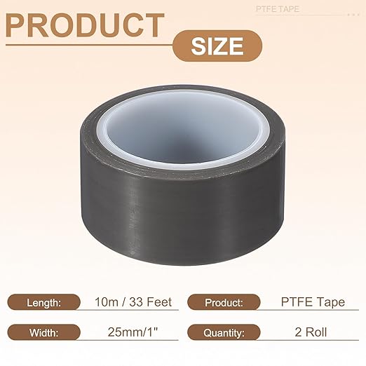 PATIKIL 1" x 33ft Heat Resistant Tape, High Temperature Tape PTFE Adhesive High Heat Tape Waterproof Smooth Surface for Vacuum Sealer Machine Insulation Protection, 0.06mm Thick, 2PCS