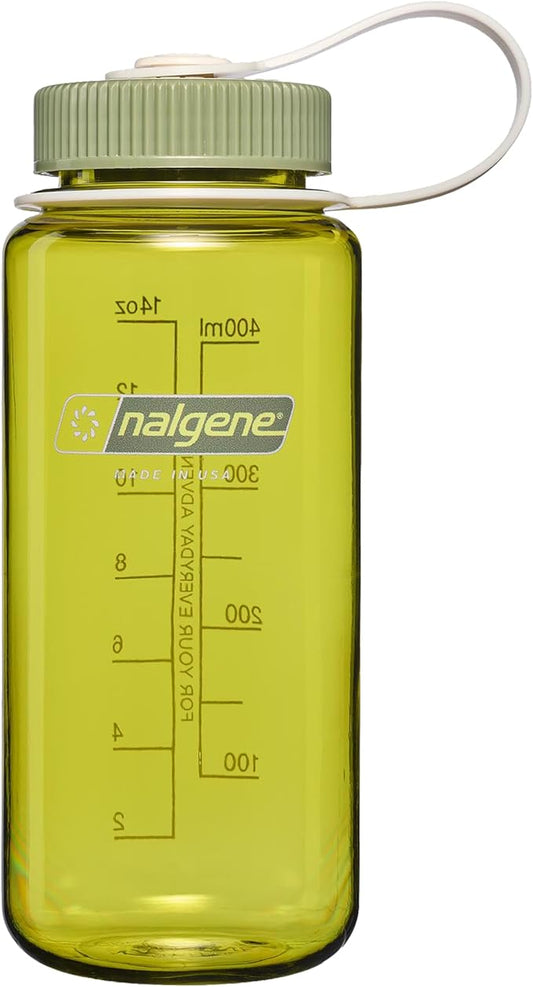 Nalgene 16 oz Wide Mouth Water Bottle | Slim Cup Holder Size, BPA-Free, Durable & Leak Proof Travel Bottle – Thrill & Motion, Endive w/Oil Green