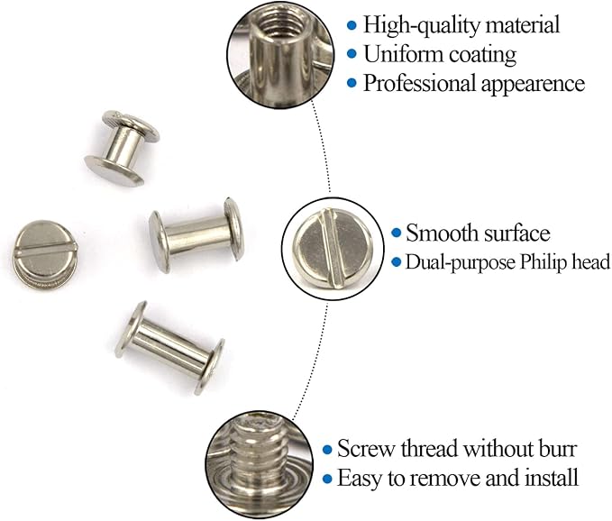 ALLOYGOLD 75 Sets Silver Chicago Screws 1/4 3/8 1/2 Leather Assorted Kit ，3 Sizes of Screw Rivets for Leather Rivet for DIY Belt Craft and Bookbinding (M5 X 6, 10, 12)