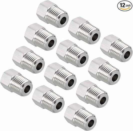 Packs of 12, 1/4" Male NPT NPT1/8" FeMale NPT Solid 304 Stainless Steel Hex Bushing, Hose Fittings Adapter Reducer for Bathroom Remodel, Tool Extensions
