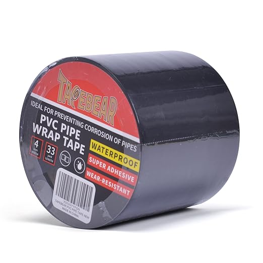TAPEBEAR Corrosion Protection Pipe Tape, Wrap Pipe Tape for Drain Pipe, Metal & Electrical Piping, Anti-Corrosion Water Leak Proof PVC Tape, 4 Inch X 33 Yds, Black