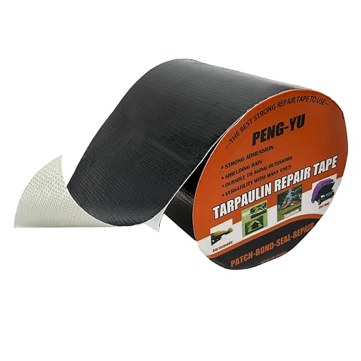 Heavy Duty Awning Repair Tape, Waterproof Strong Adhesive Patch, Instant Fix Tape for Tent, Boat Covers, Tarp, Sail, Canopy, Canvas, Tarpaulin, 4INX20FT, Black