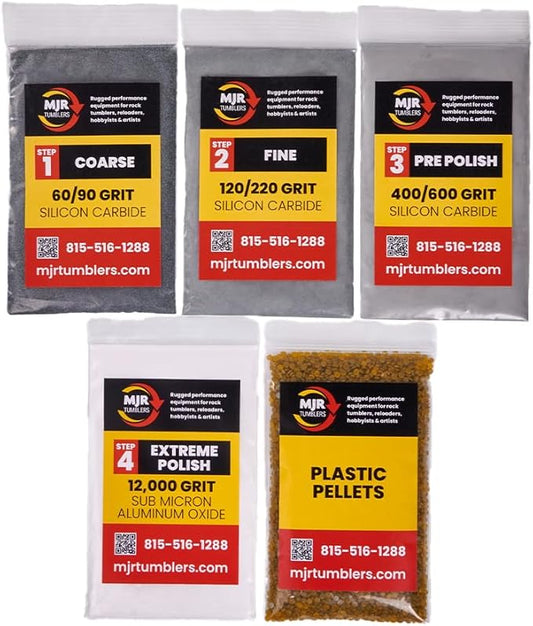 Rock Tumbler Grit Kit Refill with 12,000 Grit Polish, Silicon Carbide & Aluminum Oxide, Stone Polishing Kit with Plastic Pellets for 3lb Rotary & Vibratory Tumblers