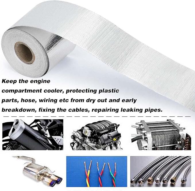 Xinhan (Gold,Silver,Black) Aluminum Foil Heat Shielding Tape High Temperature Heat Reflective Adhesive Backed Tape Compatible With Car Intake Pipe Engine Bay Hoses Wires Etc (Silver, 2in x 15ft)