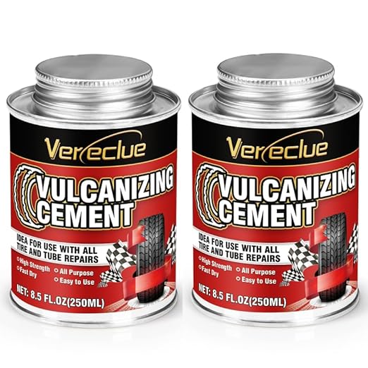 Chemical Vulcanizing Cement, Clear Tire Repair Glue, All Purpose Rubber Cement, Heavy Duty Tire Patch Kit with Brush Top Can for Car, Motorcycle, Bike, 17Oz