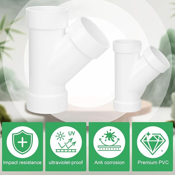 3" PVC 45 Degree Wye DWV Pipe Fittings (Socket x Socket x S) SCH40 PVC DWV Sanitary Y-TEE Pipe Fittings Connectors for Drain, Waste, Vent
