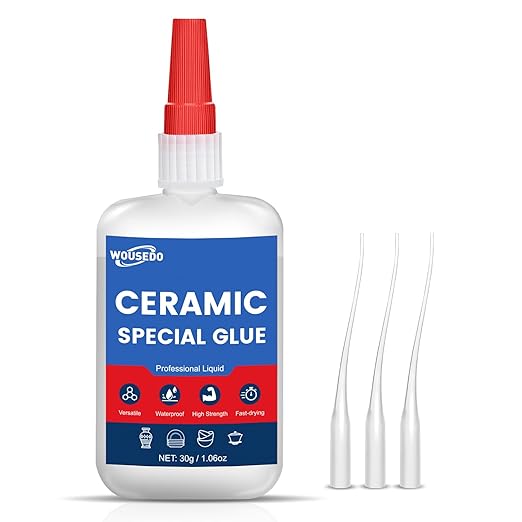 WOUSEDO Ceramic Glue 30g, Waterproof & Heat-Resistant Instant Adhesive | High-Strength & Clear, Fast Curing Super Glue for Porcelain, Clay Pots, Figurine, Pottery, Dishes Repair, DIY Crafts.