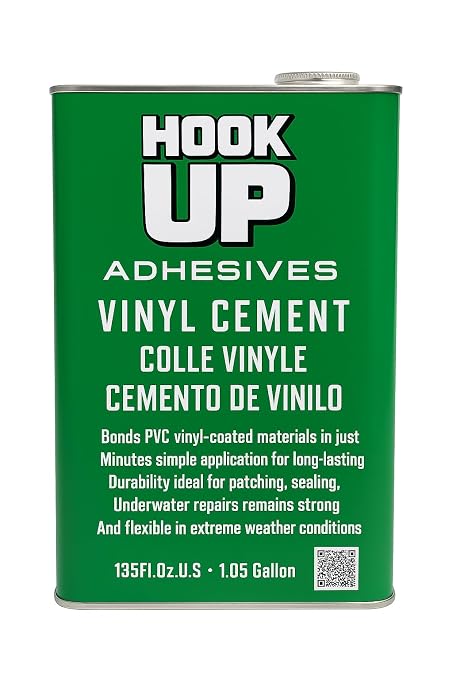 HOOK UP Vinyl Cement – Waterproof Pool Liner Repair Glue for Vinyl & PVC, Fast-Drying Flexible Contact Cement for Inflatables, Air Mattresses, Boats, Tarps, Hot Tubs & Pool Patch Repairs (1 Gallon)