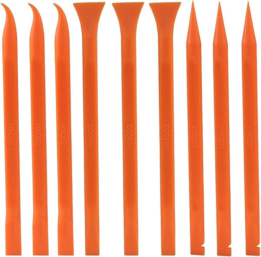 Plastic Scraper Tool 9 Pieces Non-Scratch Cleaning Kit for Tight Spaces, Remove Stickers Labels Oil Stains Food Dirt(Orange)