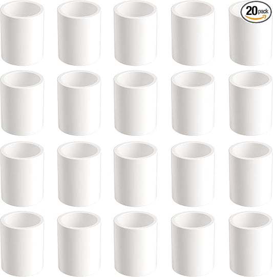 1-1/4 Inch PVC Pipe Coupling, White, 20 Pack | Fits 1.66 Inch OD Pipe, SCH40 Socket x Socket Coupler with Center Stop for Sprinkler Repair and DIY Projects