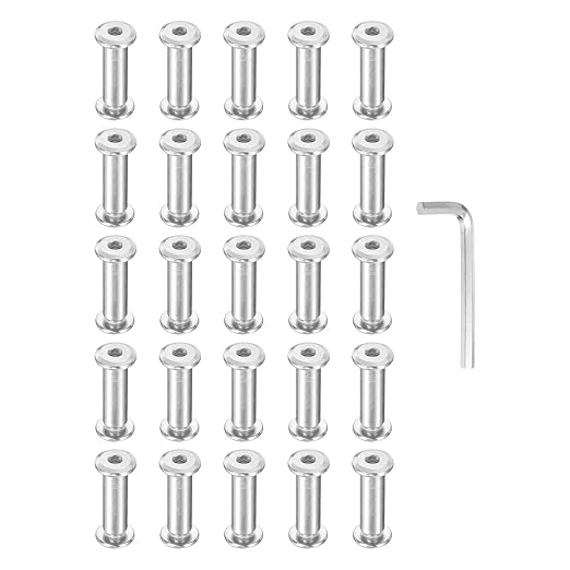 PATIKIL M6x6mm Hex Chicago Screws 8x25mm, 20Pcs 304 Stainless Steel Metric Hex Drive Socket Cap Binding Post Screw Posts for Scrapbook Leather Belt Album Furniture Repair, Silver