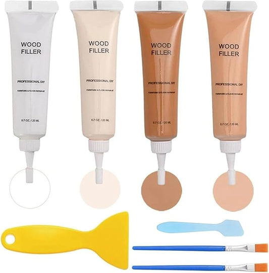 Light Wood Furniture Repair Kit, 4-Color Wood Scratch Repair Filler for Tables, Floors, Cabinets – Professional Fix for Cracks, Chips & Discoloration