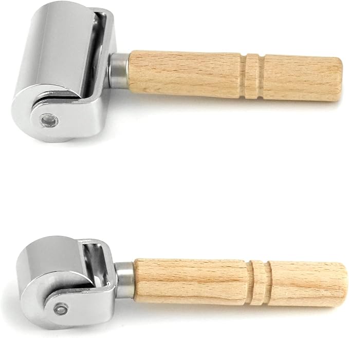 QWORK Leather Glue Laminating Roller Stainless Steel (2 pcs 2.36 inch + 1 inch) for Craft DIY Leather Edge Crimping Roller Press Platen Board Tool