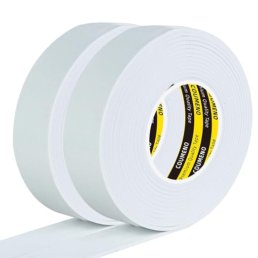 Single-Sided Adhesive EVA Foam Tape 2 Pack 1.2in x 16.4FT,White Foam Weather Stripping,Door Seal & Window Insulation Tape,Waterproof Sound Proof Seal Strip for Doors,Garage Door/Gap Sealing