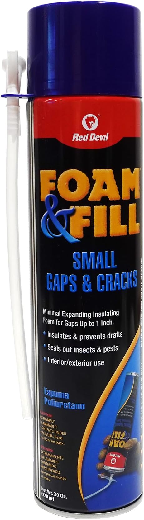 Red Devil 0920 Spray Foam & Fill Small Gaps & Cracks Expanding Insulation, Polyurethane Sealant, 20 oz, Off-White, Pack of 1