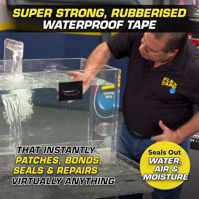 Flex Tape, MAX, Original Thick Flexible Rubberized Waterproof Tape - Seal and Patch Leaks, Works Underwater, Indoor Outdoor - Home RV Roof and Pool Repairs, Black, 4 in x 25 ft, Pack of 1