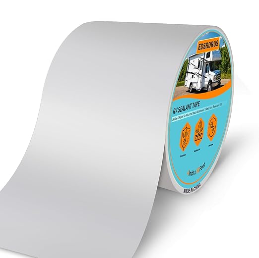 EDSRDRUS RV Roof Tape, Heavy-Duty Adhesive Butyl Seal Tape Waterproof UV-Resistant for RV Repair, RV Sealant Tape for Boat, Camper Roof Leaks (White, 4inch*50ft)