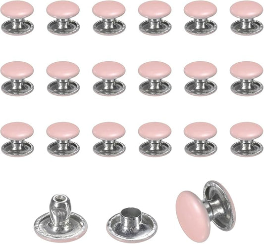 uxcell 120 Sets Leather Rivets, 8mm Double Cap Rivets, 6mm Height Tubular Metal Studs for Leather Craft Repair and Decoration DIY Clothes, Shoes, Bags, Belts, Pink