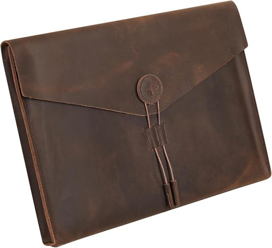 Genuine Leather Folder Portfolio, Leather File Folder Organizer，Envelope Document Holder for Men&Women, Personalized Folio Laptop Sleeve Case for 15" Laptops, Tablets