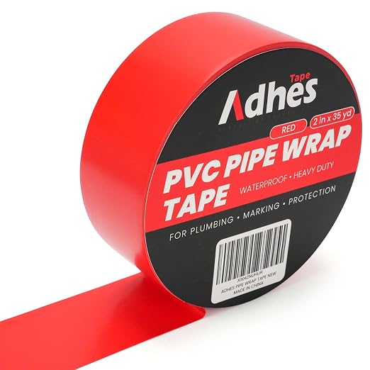 ADHES PVC Pipe Wrap Tape, 2 Inch X 35 Yds, Corrosion Protection Pipe Tape, Weatherproof PVC Tape for Drain Pipe, Metal & Electrical Piping, Underground Pipe, Red