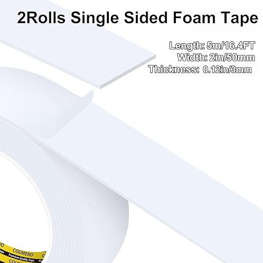 Single-Sided Adhesive EVA Foam Tape 2 Pack,2inX16.4FT,White Foam Weather Stripping,Door Seal & Window Insulation Tape,Waterproof Sound Proof Seal Strip for Doors,Garage Door & Gap Sealing
