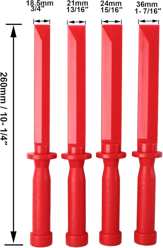 Plastic Razor Blade Scraper - 4-Piece Plastic Scraper Chisel Set, 3/4" to 1-1/2" Widths, Chemical Resistant No-Marring Tool for Adhesives and Paint Removal