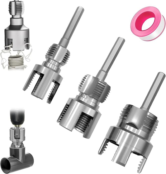 3pcs Pvc Pipe Threader Kit,Dual-Function Integrated Internal & External Pipe Threading Tool For 1/2" & 3/4"& 1" Pvc/Plastic Pipes,Electric Drill Compatible For Home Repair(1/2"+3/4"+1")