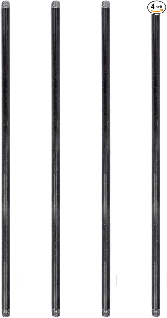 Pipe Decor 1/2” x 60” Malleable Cast Iron Pipe, Pre Cut, Industrial Steel Grey Fits Standard Three Quarter Inch Black Threaded Pipes Nipples and Fittings, Build Vintage DIY Furniture, 4 Pack