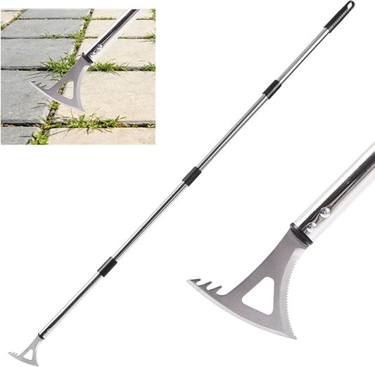 Crack Weeder, 3-in-1 Stainless Steel Weeding Tool with 60" Long Handle - Stand Up Weeder for Driveway, Sidewalk & Deck Crevices - No Bending, Tool-Free Assembly