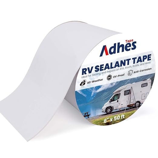 ADHES White Butyl Sealant Tape 6 Inch x 50 FT – Single-Sided Waterproof RV Roof Repair Tape, Leak-Proof Sealant for Camper, Window, Skylight, and Roof Edge