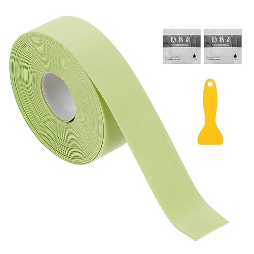 uxcell Caulk Tape Waterproof, 0.83 Inch x 16.4 ft Self-Adhesive Sealant Sealing Strip Caulking Sealant Tape PVC with Tool for Kitchen Sink Toilet Bathroom Bathtub Floor, Green