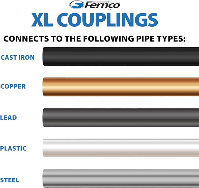 Fernco XL 1056-222 Flexible Pipe Coupling 2" to 2", Extra-Long Connector for CI, PVC, ABS & Steel Pipe with Stainless Steel Clamps