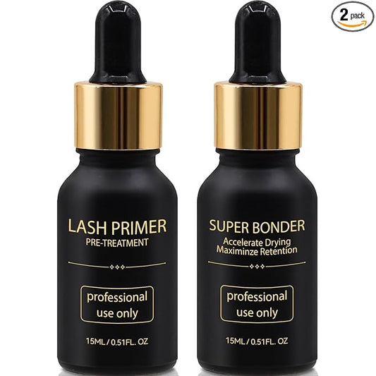 Lash Bonder and Primer Kit for Eyelash Extensions, Glue Accelerator Lash Sealant, Eyelash Extension Primer Protein Oil Remover, Adhesive Makeup Tools for Professional Use (15ml+15ml)