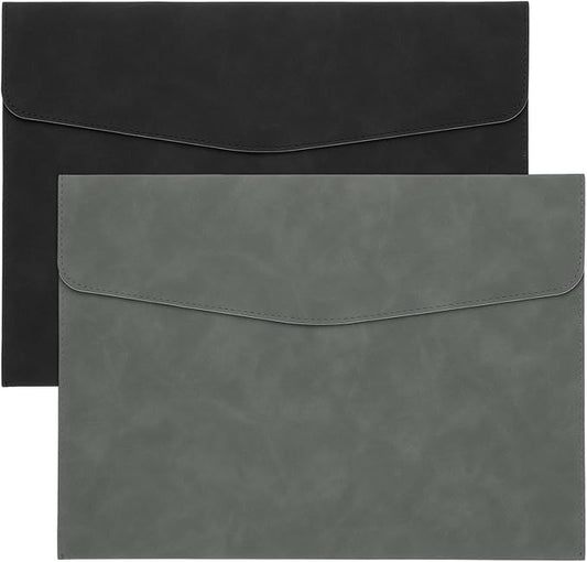 PATIKIL PU Leather A4 File Folder, 2Pcs Document Holder Filing Organizer Portfolio Envelope Folder Case with Snap Closure for Letter Receipt, Black/Gray