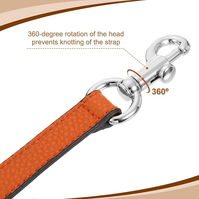 uxcell 25.59 Inch PU Leather Short Bag Strap with Clasp, Purse Handles Handbags Replacement Straps for Clutch Bag Underarm Bags, Orange, Silver Buckle