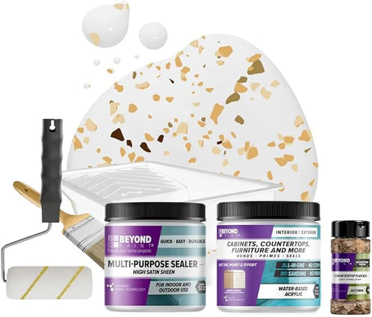 Beyond Paint Countertop Makeover Kit with Paint, Sealer, Flecks and Tools for Countertops, Bright White
