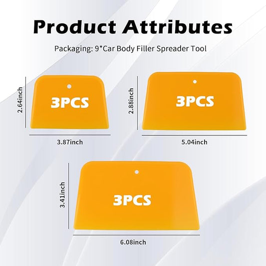9PCS Body Filler Spreader Tool with 4/5/6 Inch,Multi-Purpose Car Body Filler Kit for Car Bodies Applying Fillers,Caulks,Glazes,Putties,Reusable Professional Automotive Tools