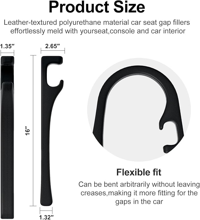 JAGASOL Car Seat Gap Filler, Universal Fits Car SUV Truck PU Leather Crevice Blocker, Between Seat and Center Console, Stops Cellphone Wallet Keys Coins from Dropping, 2 Pack Black