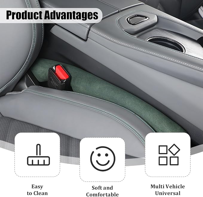 2PCS Car Seat Gap Filler, 2PCS Leather Between Chair Console Gap Plug to Impede ltems from Dropping, Automotive Interior Seat Seam Guard Stopper, Universal for Sedan RV Truck (Green)